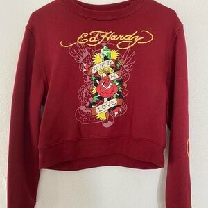 Ed Hardy Women's Crimson Crew Neck Sweater